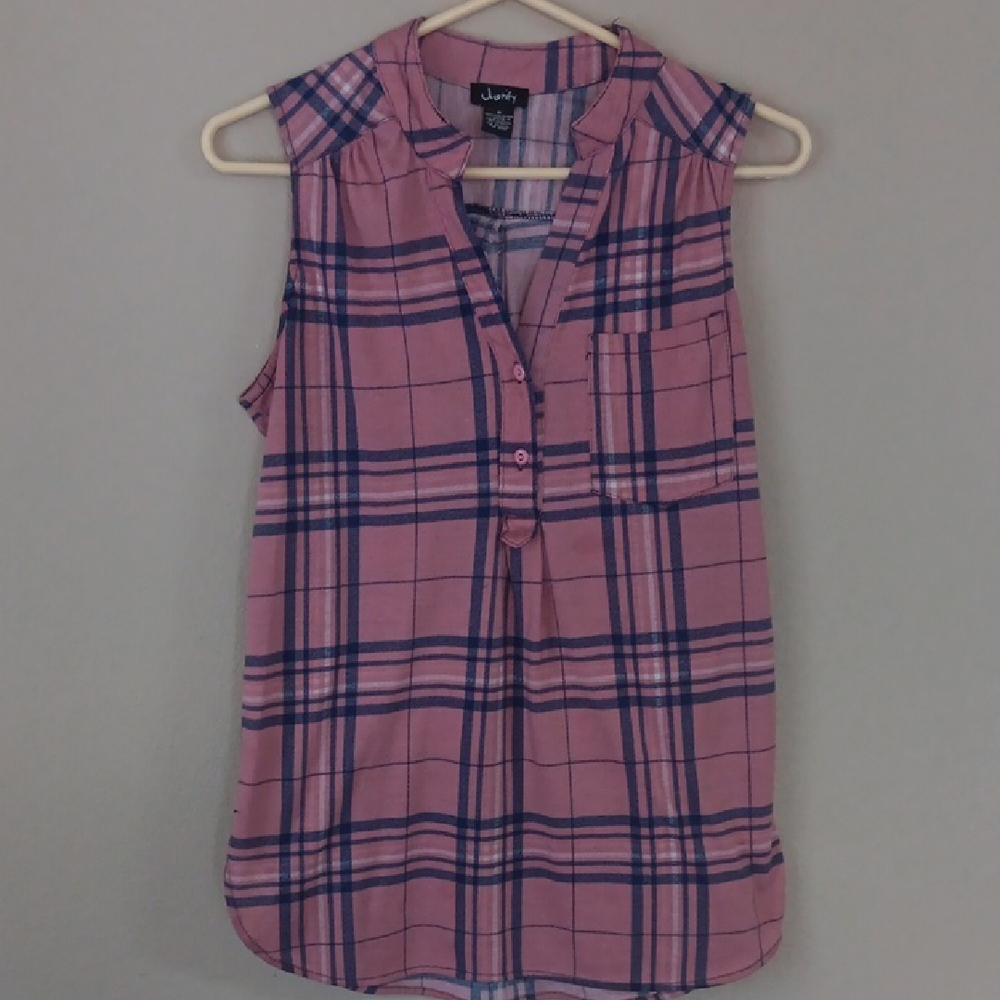 Pink and Blue Plaid Sleeveless Top Size Medium